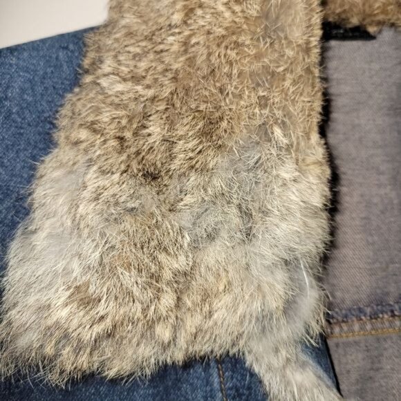 Denim Vest with Genuine Rabbit Fur Trim Beautiful and Soft Women's Size M - Picture 3 of 10